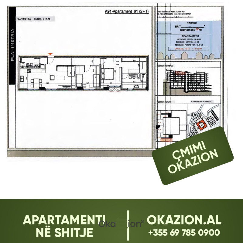 Prona Klering Cmim Okazion - Apartament 2+1 Kodra e Diellit