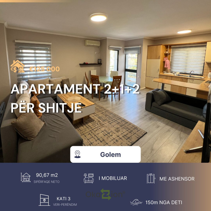 Apartament 2+1+2 në shitje – Golem 🏠